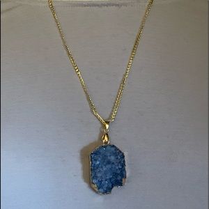 Genuine Navy Druzy Pendant & Gold Necklace NEW 🍋